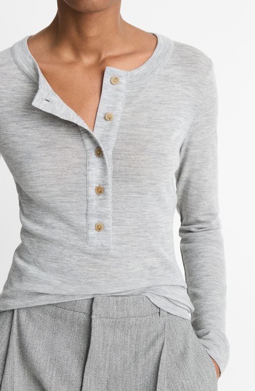 Vince Merino Wool Henley In Heather Stone Grey