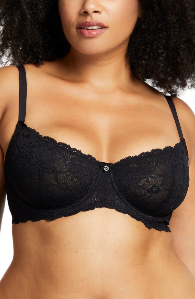 Montelle Intimates Flirt Lace Underwire Demi Bra, Alternate, color, Black
