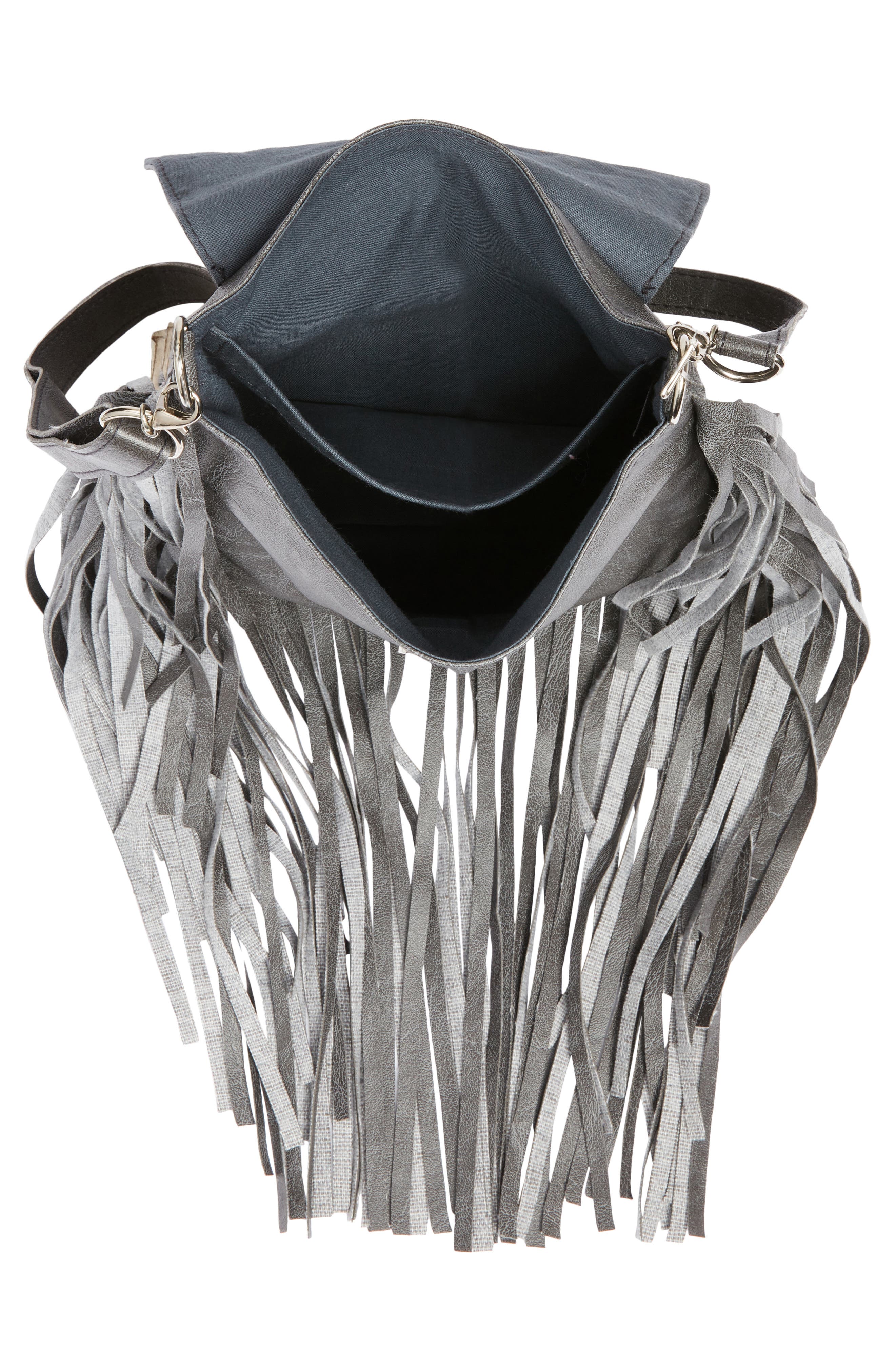 Fringe Faux Leather Crossbody Bag, Alternate, color, GREY