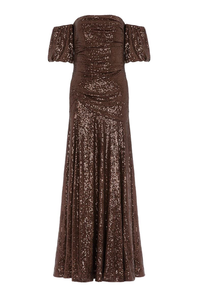 Sunbeam Valentina Off-Shoulder Gown, Alternate, color, Chocolate