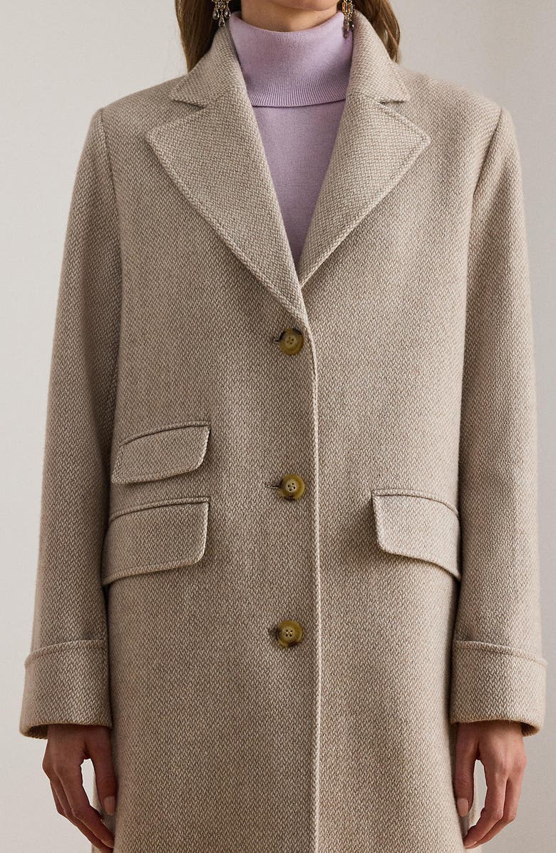 Lauren Ralph Lauren Longline Herringbone Wool Blend Reefer Coat, Alternate, color, Truffle Broken Twill