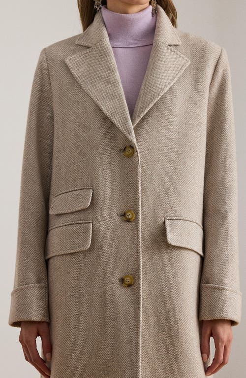 Ralph Lauren Lauren  Longline Herringbone Wool Blend Reefer Coat In Brown