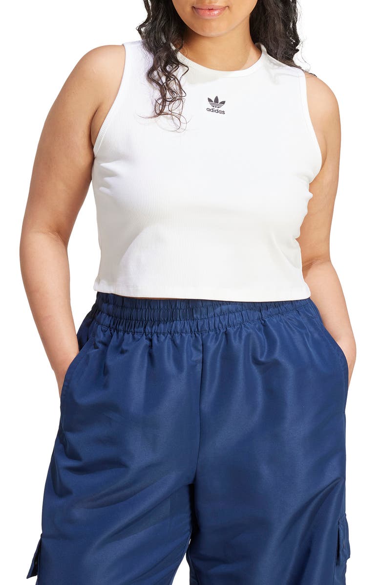 adidas Originals Essentials Lifestyle Rib Crop Tank Top, Alternate, color, White