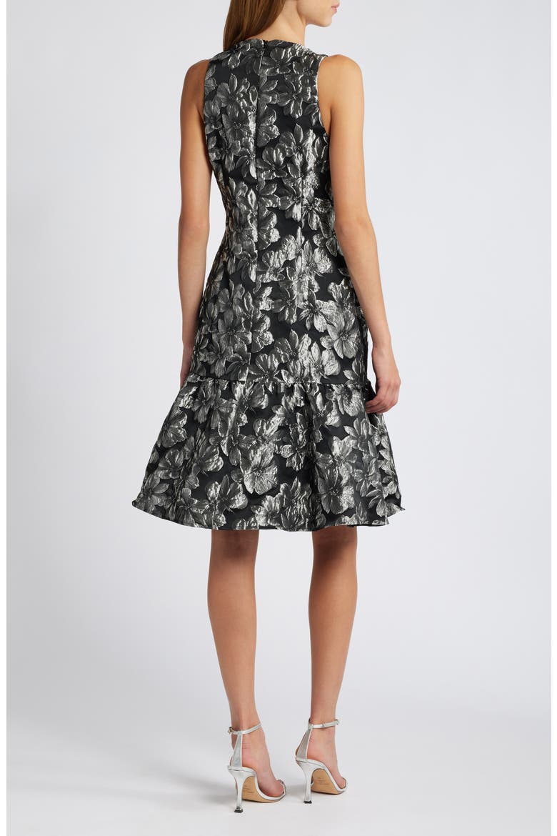 Metallic Floral Jacquard Sleeveless Dress, Alternate, color, BLACK/SILVER