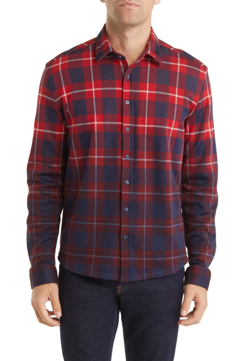 Plaid Jacquard Dip Dye Knit Button-Up Shirt, Main, color, ORANGE