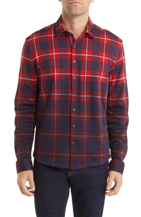 Plaid Jacquard Dip Dye Knit Button-Up Shirt