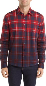 Stone Rose Plaid Jacquard Dip Dye Knit Button-Up Shirt