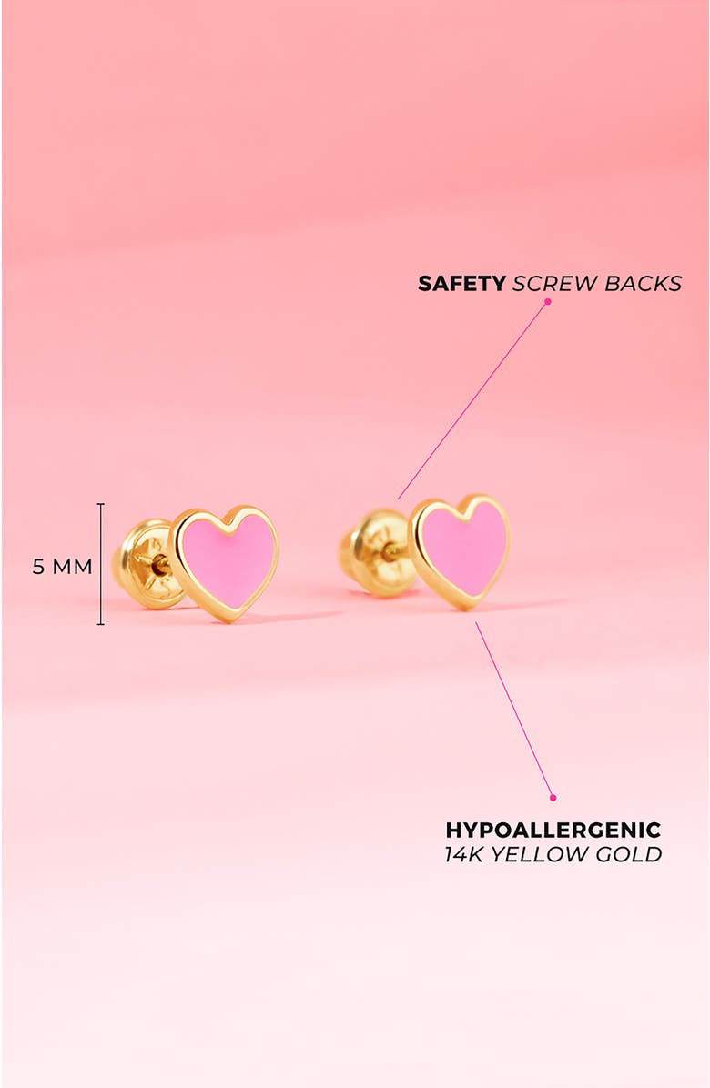 In Season Jewelry 14k Pink Enamel Heart Earrings, Alternate, color, Pink