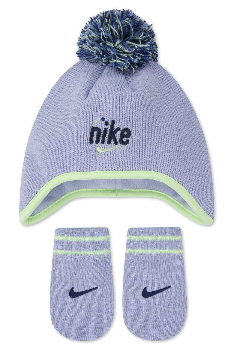 Play for All Pompom Beanie & Mittens Set, Main, color, GHOST