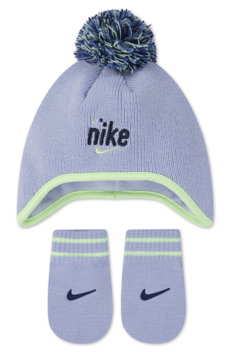 Nike Play for All Pompom Beanie & Mittens Set, Main, color, Ghost