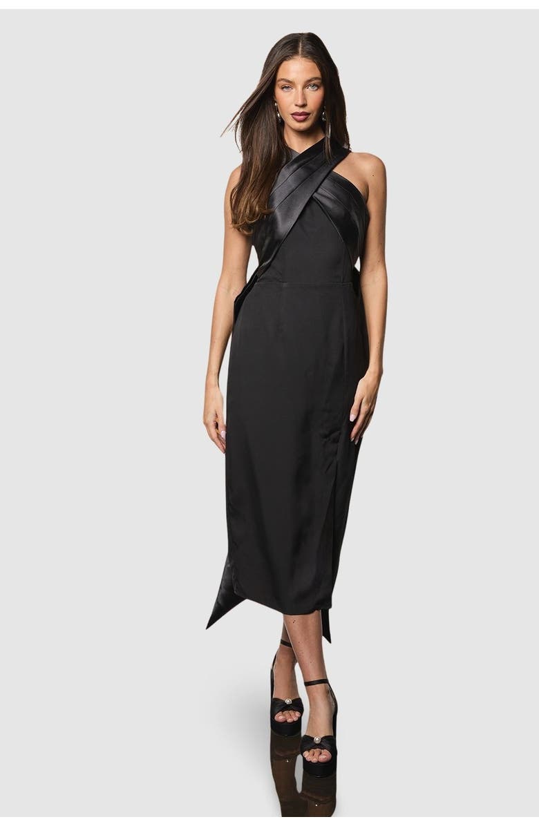 Coast Cross Over Front Bow Back Midi Dress, Main, color, Black