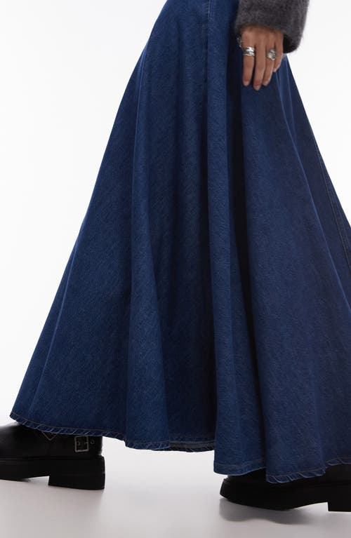 Shop Topshop A-line Denim Maxi Skirt In Medium Blue