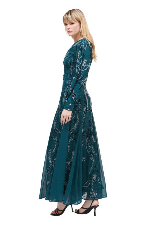 Maryisa Modest Embellished Sequin Beaded Maxi Dress With Cuff Sleeves