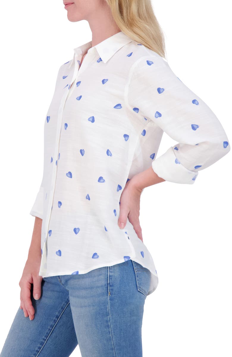 Lucky Brand Heart Print Button-Up Shirt, Alternate, color, Blue Combo
