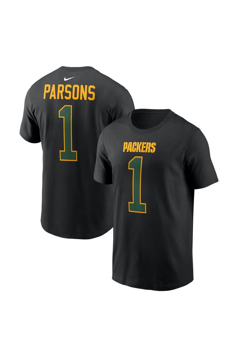 Men's Nike Micah Parsons Black Green Bay Packers Carbon Name & Number T-Shirt, Alternate, color, Black