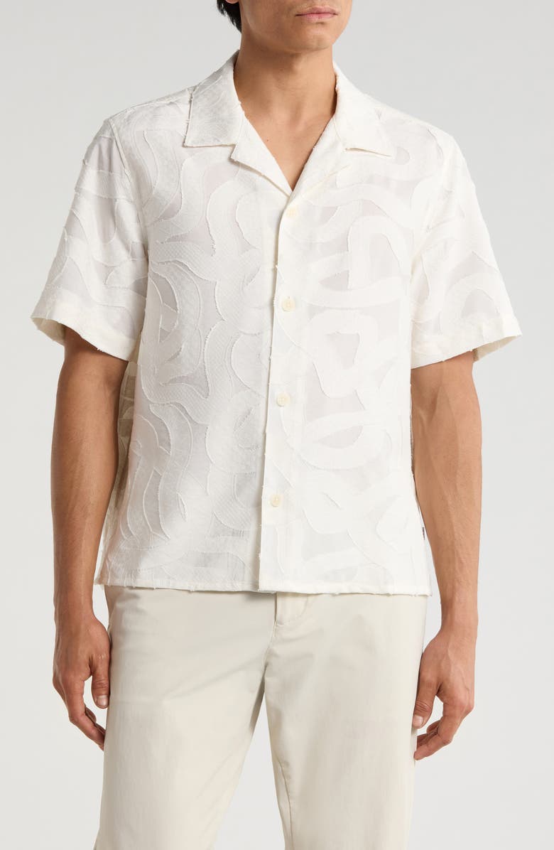 Wax London Curzon Abstract Jacquard Camp Shirt, Main, color, Ecru