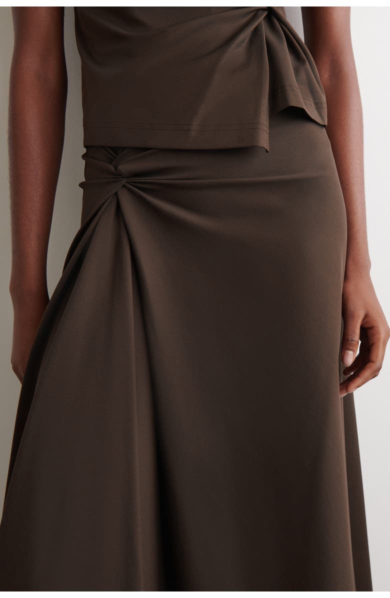 COS Twist-Detail Jersey Midi Skirt, Alternate, color, Brown
