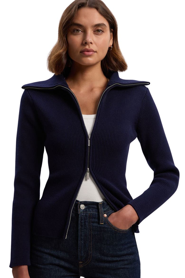 Cotton Zip Through Collar Knit Cardigan, Main, color, Navy