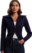 Karen Millen Cotton Zip Through Collar Knit Cardigan
