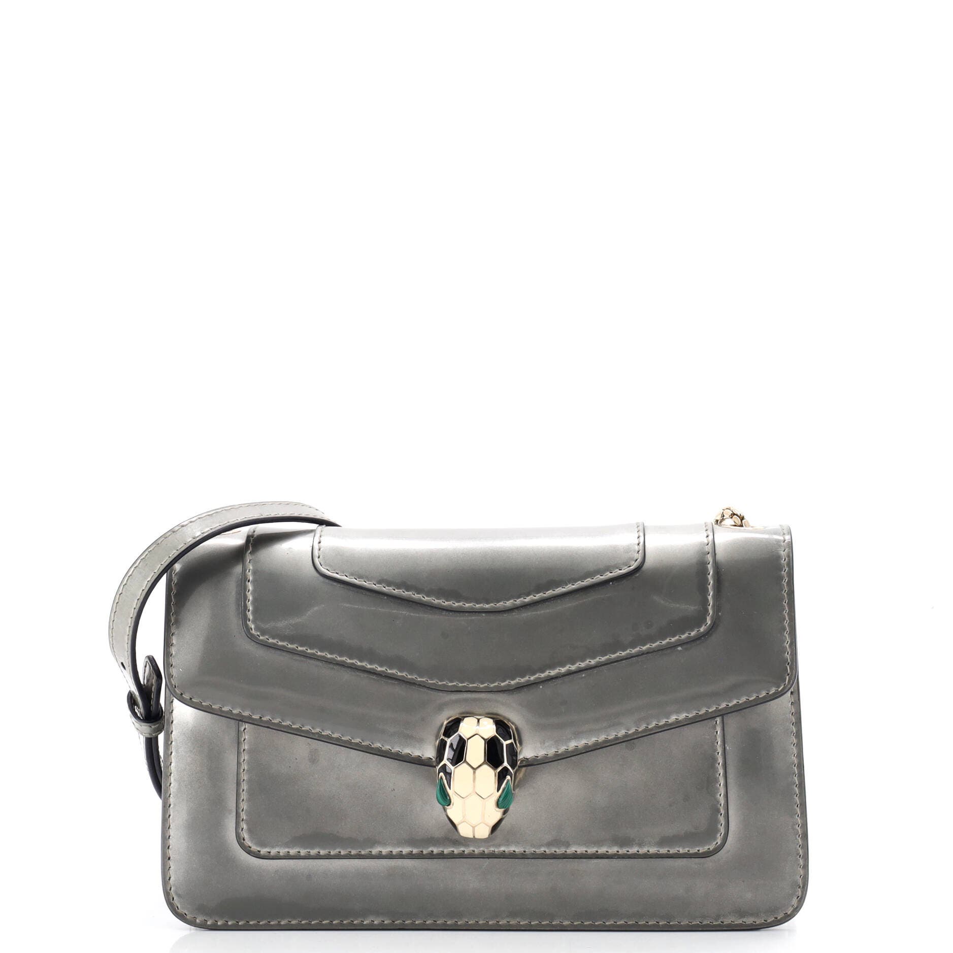 Serpenti Forever Shoulder Bag Metallic Leather Small, Main, color, Metallic Silver