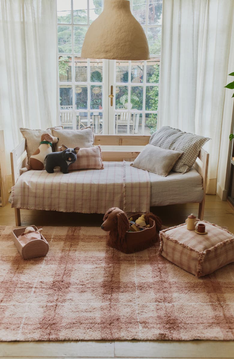 Lorena Canals Tartan Washable Cotton Blend Area Rug, Alternate, color, Rose Natural