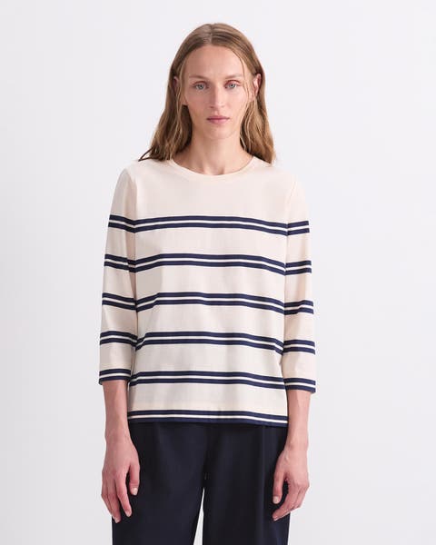 Stripe 3/4 Sleeve Mercerised Top