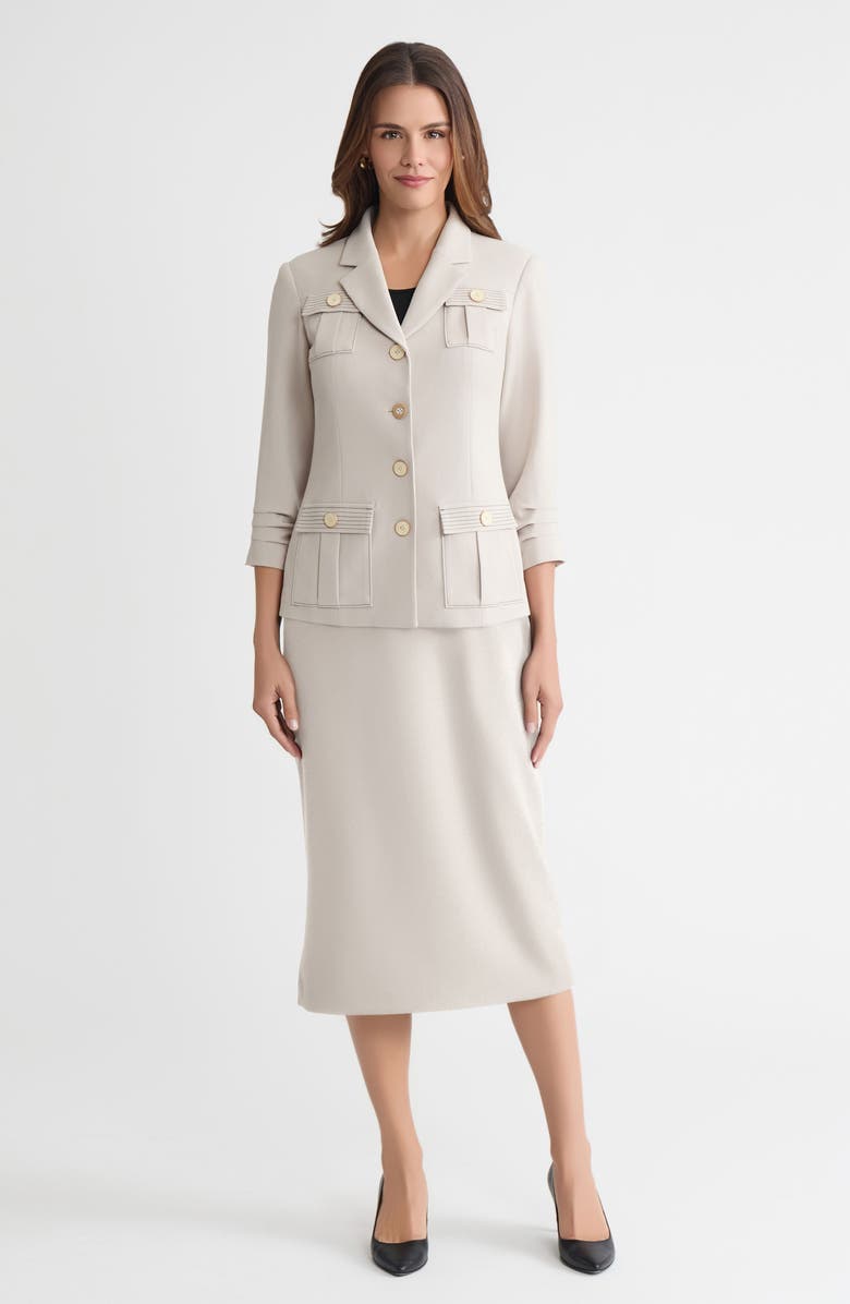 Ming Wang Heritage Stretch Deco Crepe Scrunch Sleeve Jacket, Alternate, color, Limestone/Black