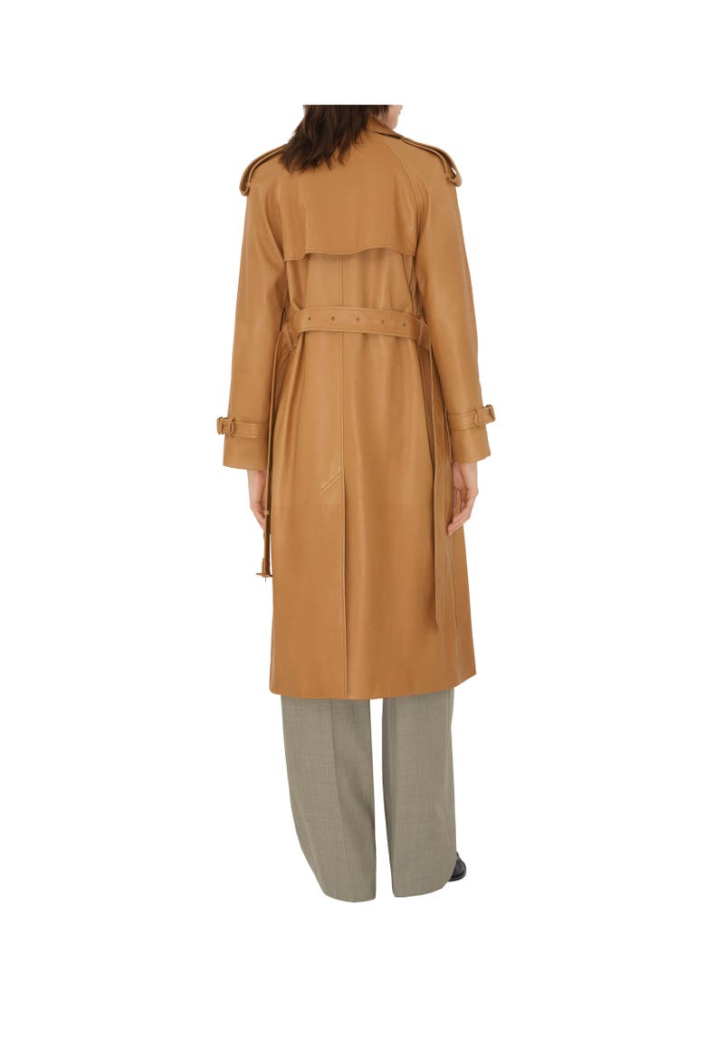Long Leather Castleford Trench Coat, Alternate, color, Sepia brown