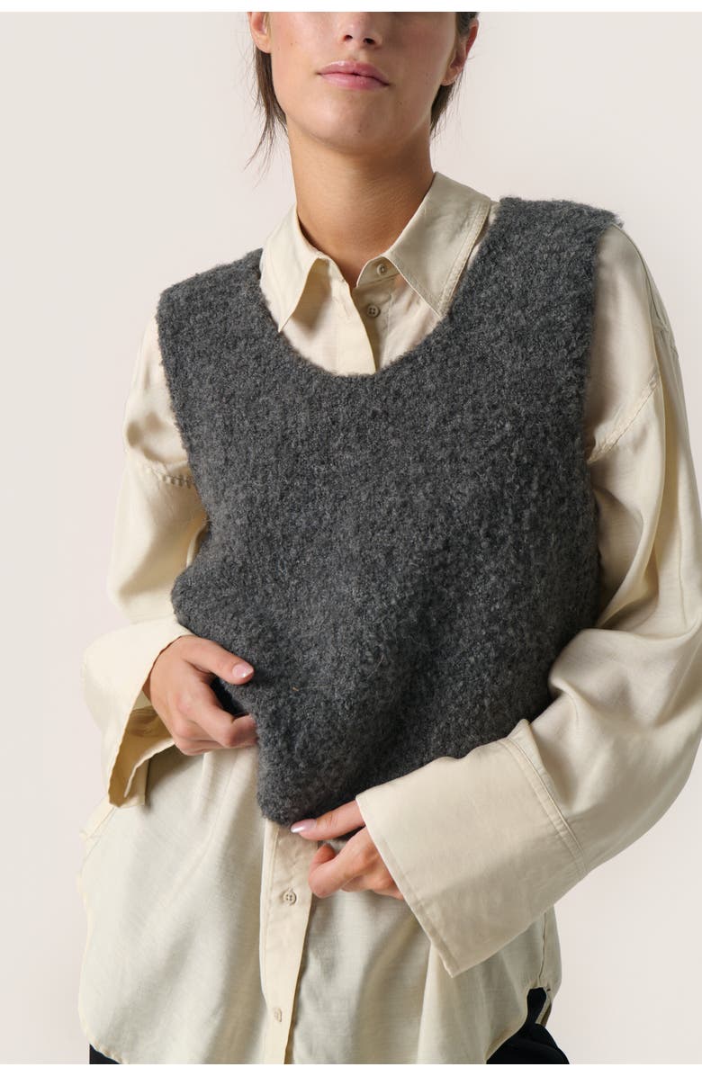 Soaked in Luxury Slvenessa V-Neck Fluffy Knit Waistcoat, Alternate, color, Grey Melange