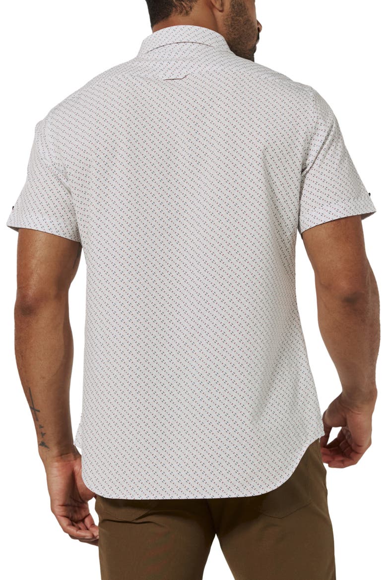Arcos Geo Print Short Sleeve Performance Button-Up Shirt, Alternate, color, WHITE