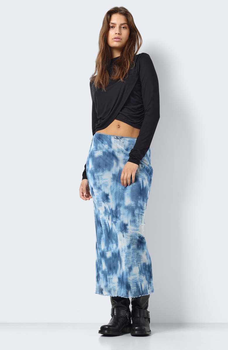 Noisy may Lucia Printed Mesh Maxi Skirt, Alternate, color, Bright White Aop Blu