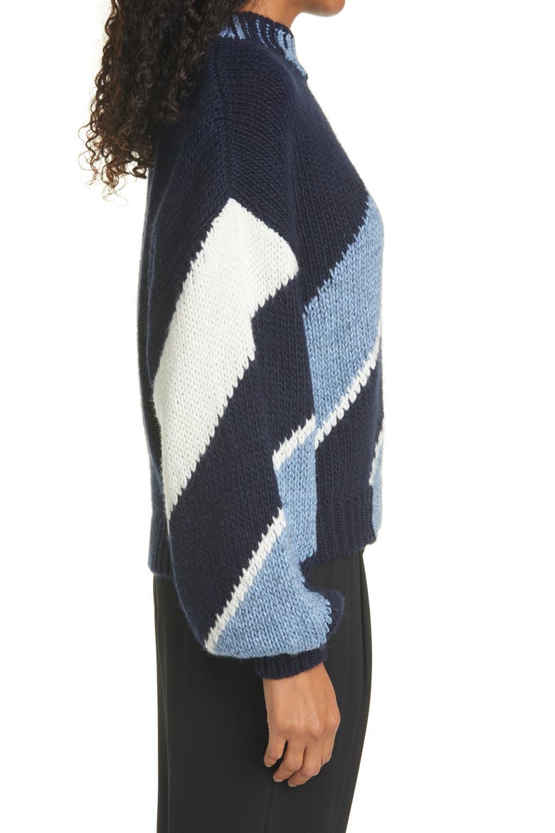 Adonis Balloon Sleeve Diagonal Stripe Sweater, Alternate, color, NAVY