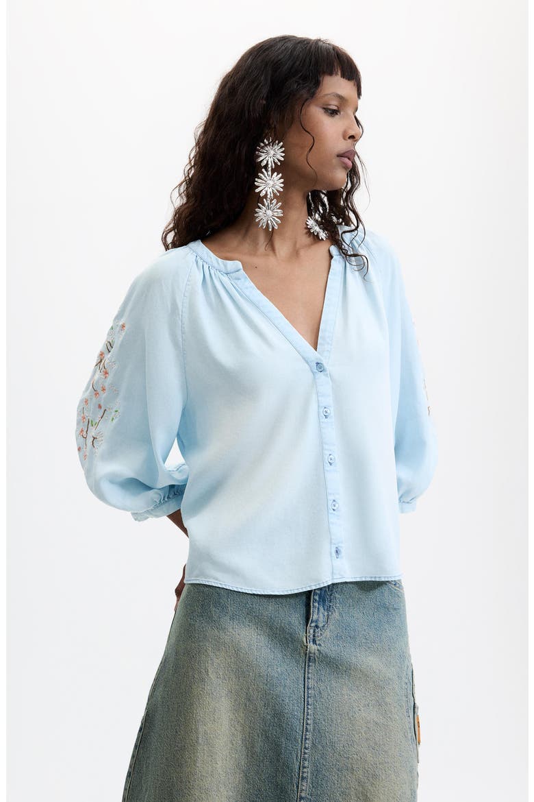 Embroidered Sleeve Top, Alternate, color, BLUE
