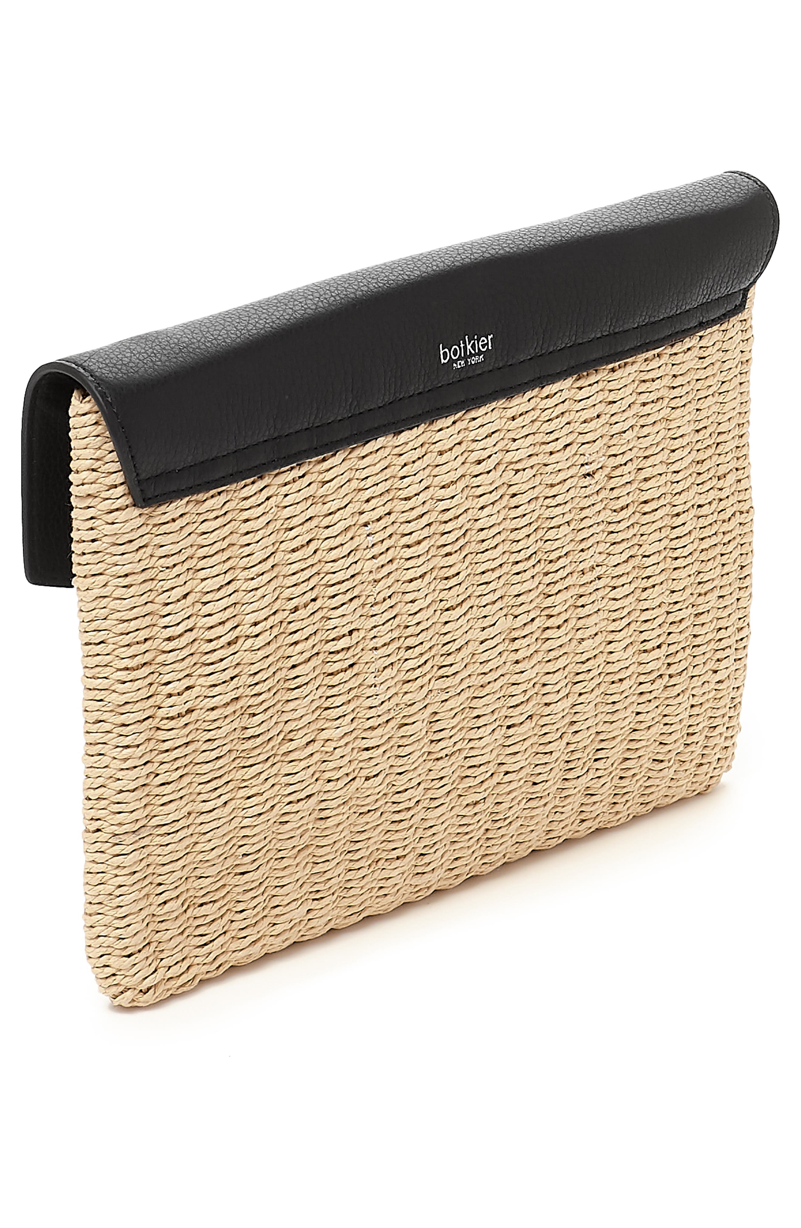 Valentina Straw & Leather Envelope Clutch, Alternate, color, NATURAL