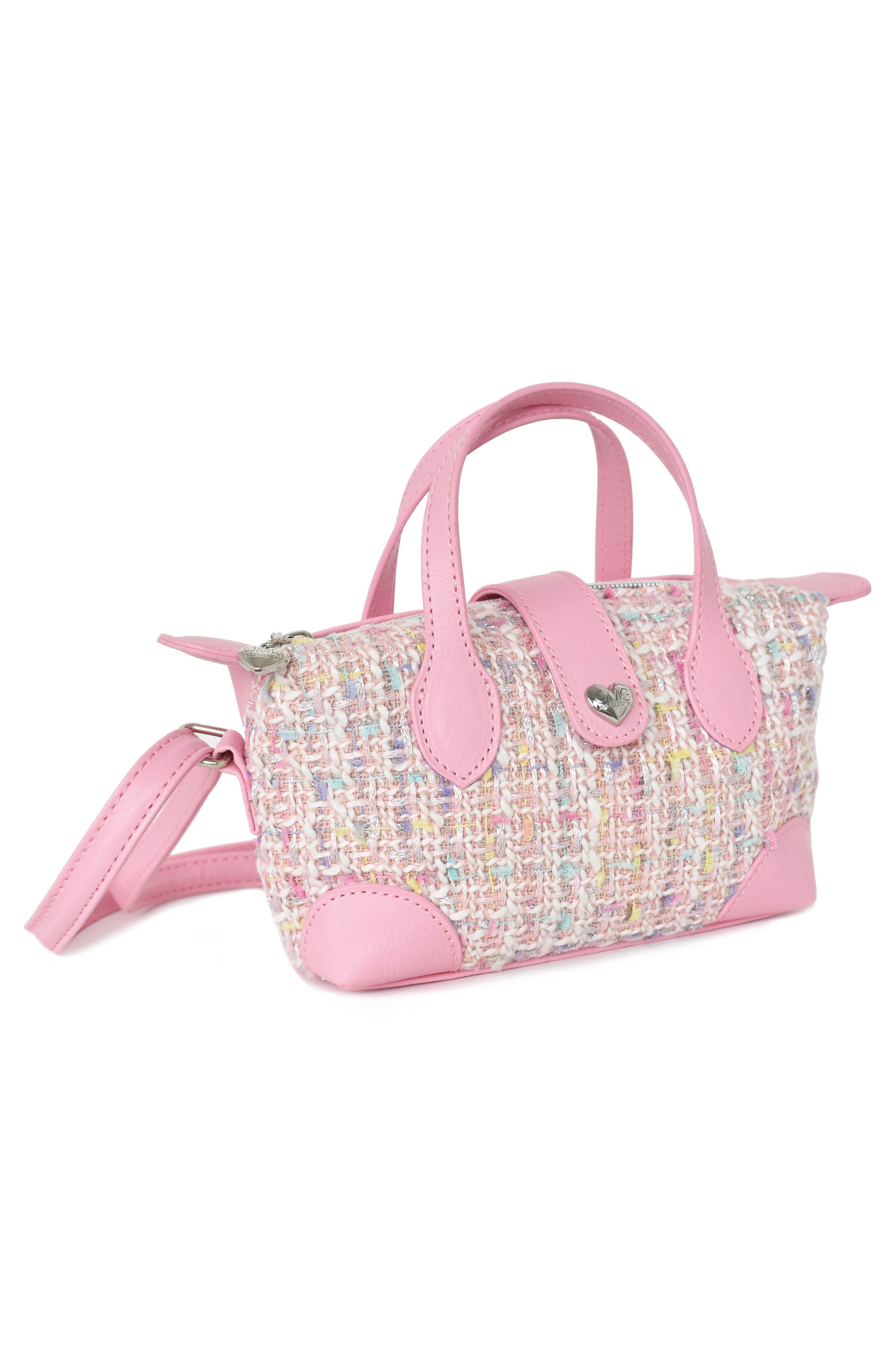 OMG Accessories Kids' Mini Tweed Satchel, Alternate, color, Bubble Gum