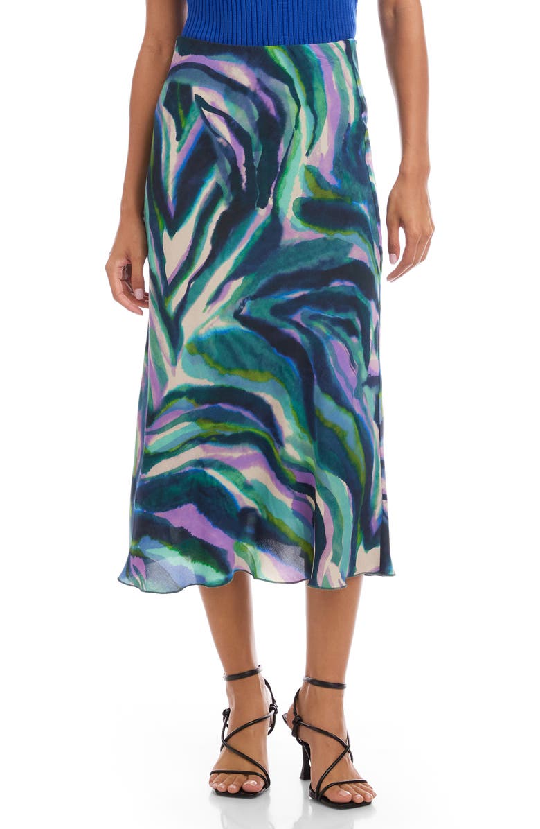 Karen Kane Watercolor Print Bias Cut Midi Skirt, Main, color, Print