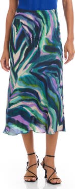 Karen Kane Watercolor Print Bias Cut Midi Skirt