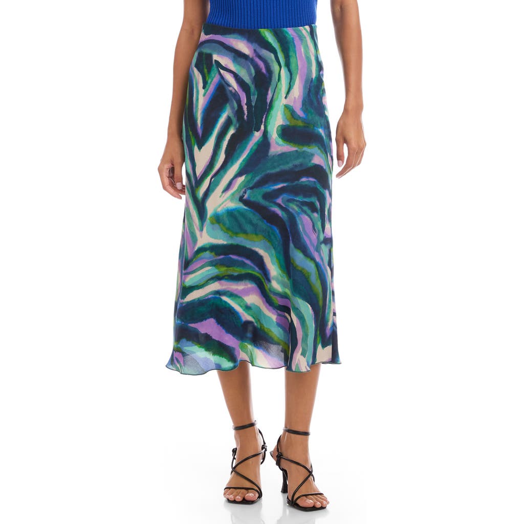 Karen Kane Watercolor Print Bias Cut Midi Skirt In Animal Print