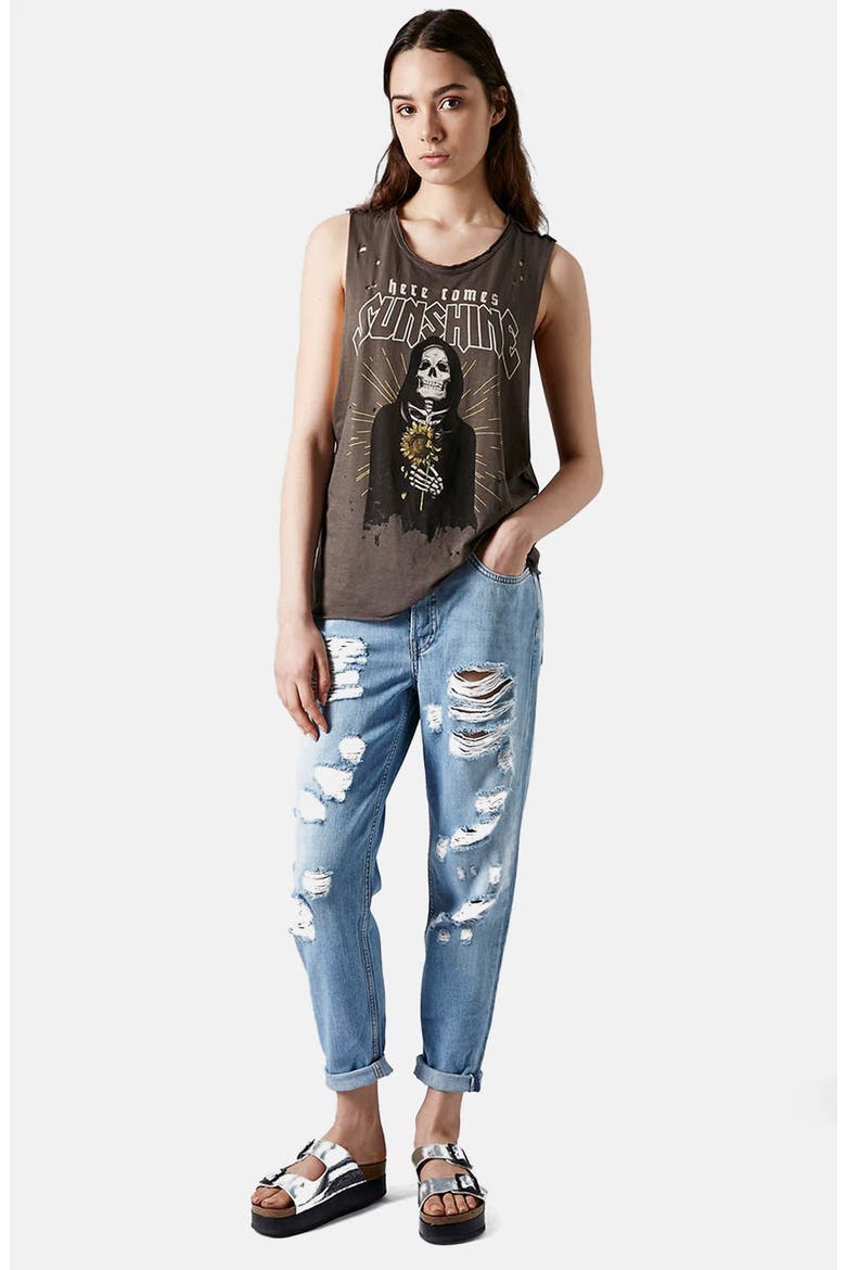 Moto Destroyed Boyfriend Jeans, Alternate, color, LIGHT DENIM
