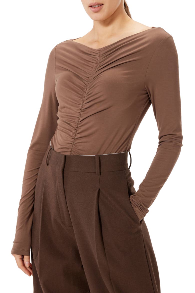 Leandre Ruched Long Sleeve Top, Main, color, BROWN