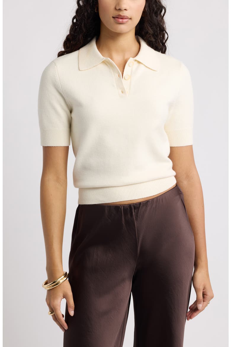 Short Sleeve Polo Sweater, Main, color, IVORY DOVE