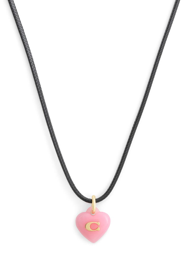 Resin Heart Cord Short Pendant Necklace, Alternate, color, PINK/ GOLD