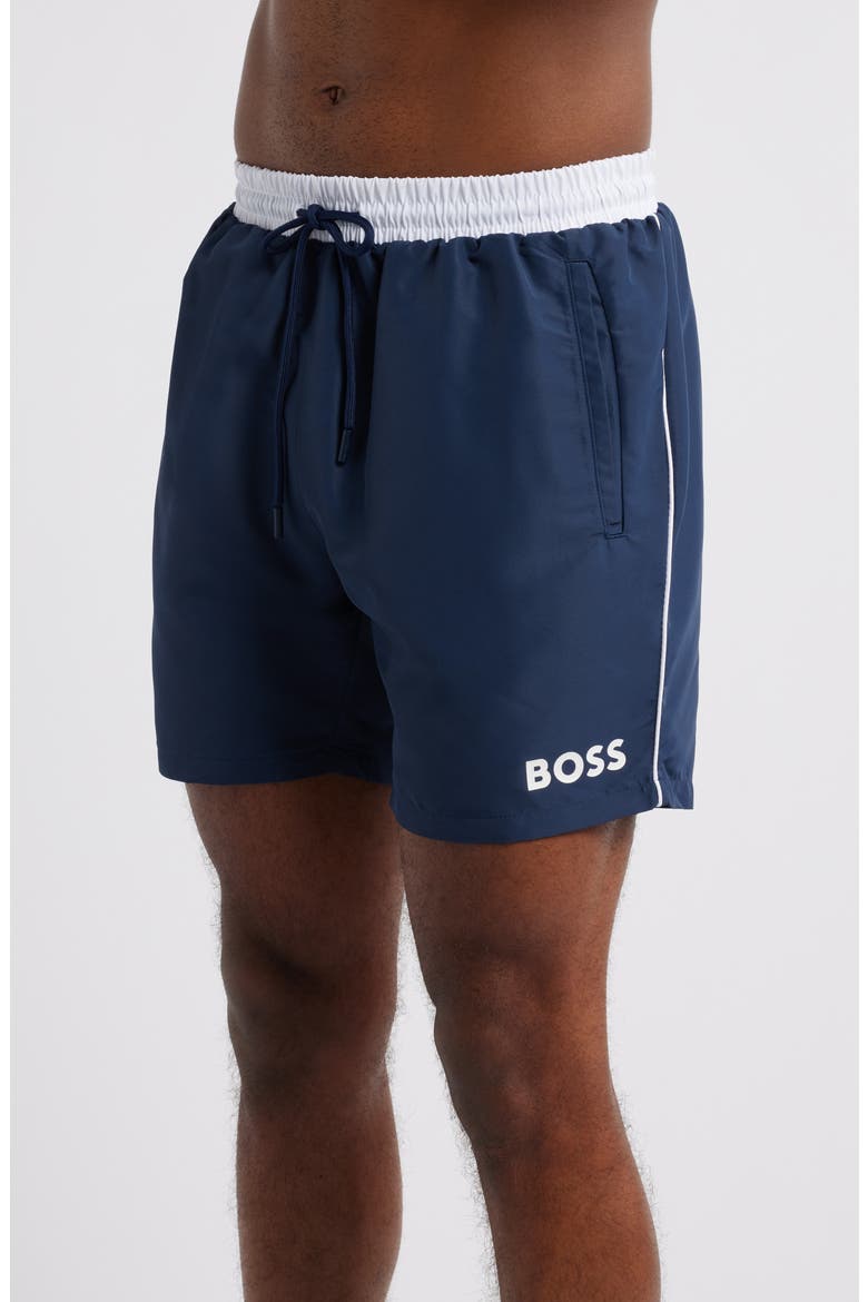 Starfish Logo Graphic Swim Trunks, Alternate, color, NAVY