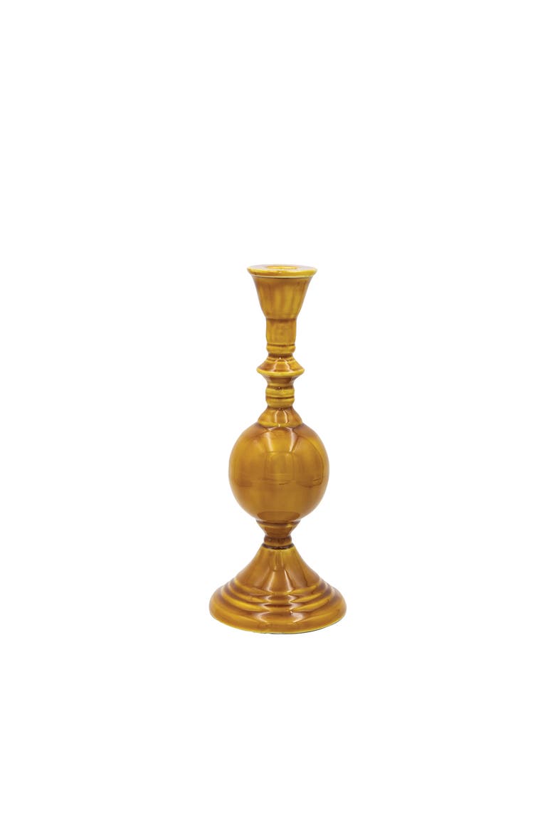 Enameled Metal Taper Holder, Mustard Color, Main, color, Mustard