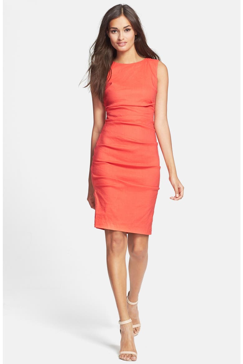 Stretch Linen Sheath Dress, Main, color, TERRACOTTA