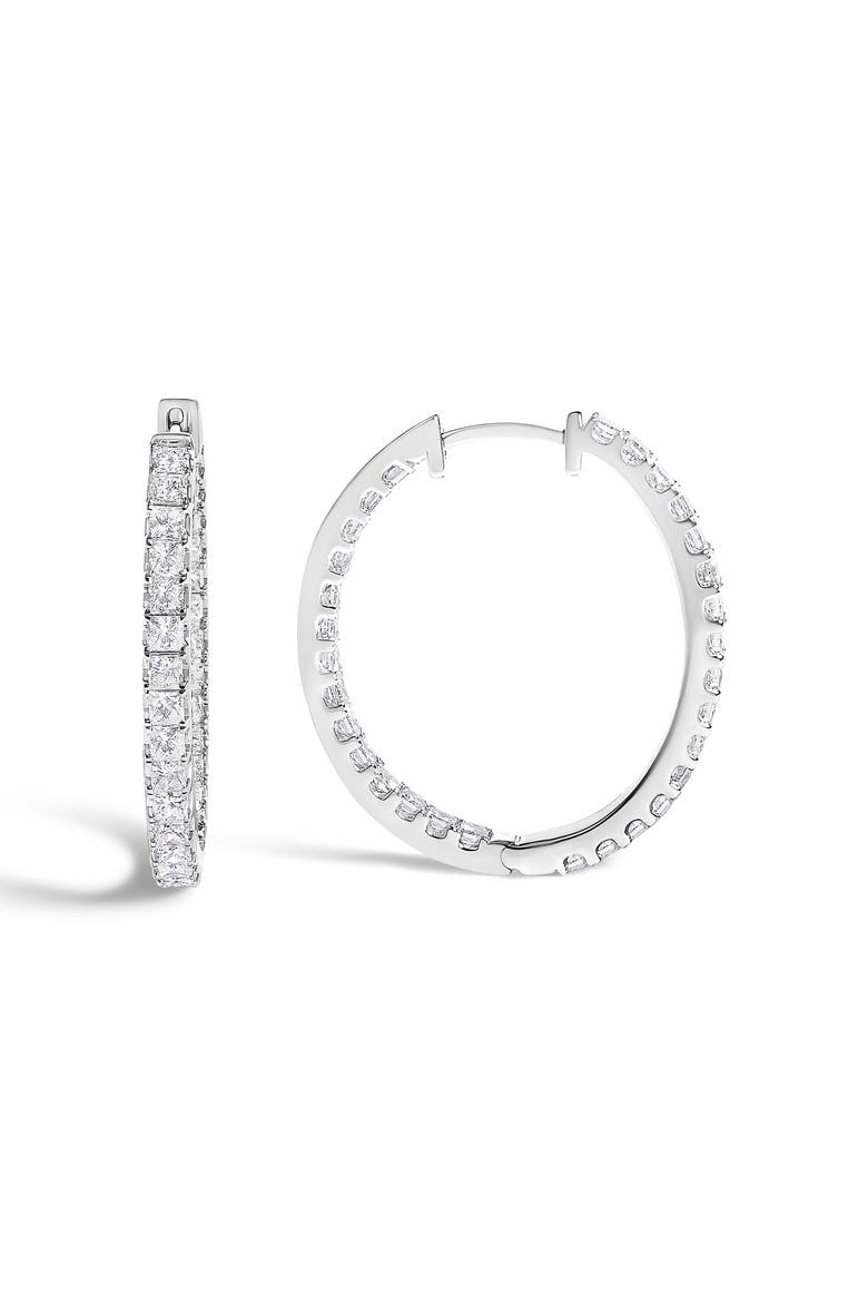 14K White Gold 3.00 Cttw Princess Diamond Inside Out Elongated Hoop Earrings, Alternate, color, White Gold