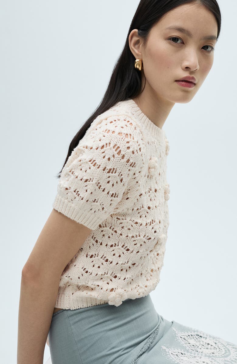 MANGO Open Stitch Short Sleeve Crop Sweater, Alternate, color, 