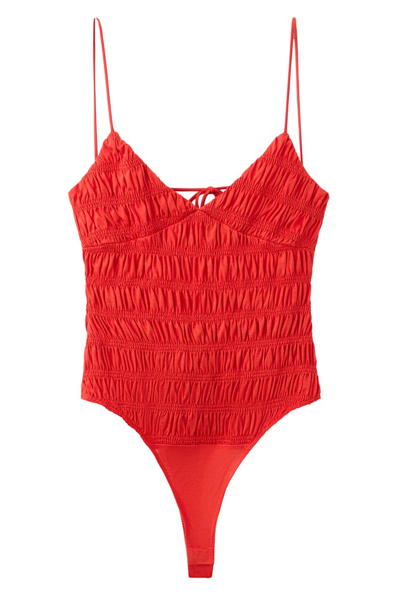 Shirred Sleeveless Bodysuit, Alternate, color, RED