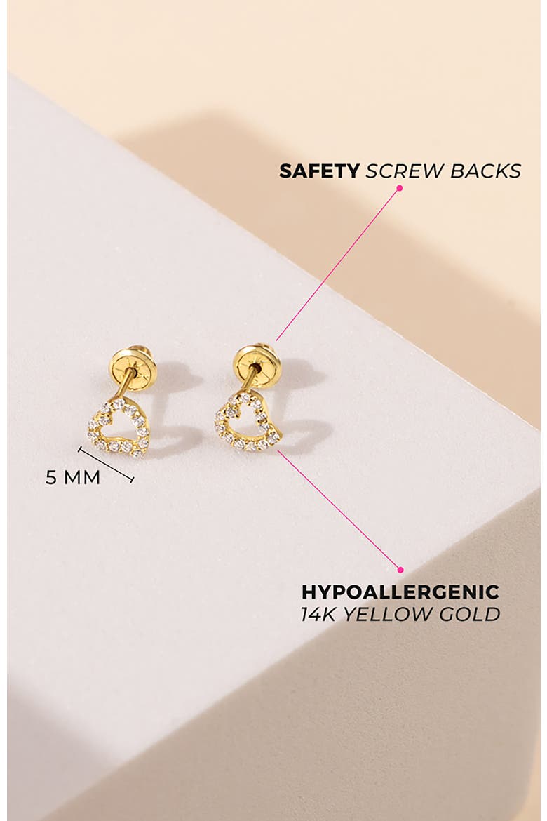 14k Cubic Zirconia Encrusted Heart Earrings, Alternate, color, Gold