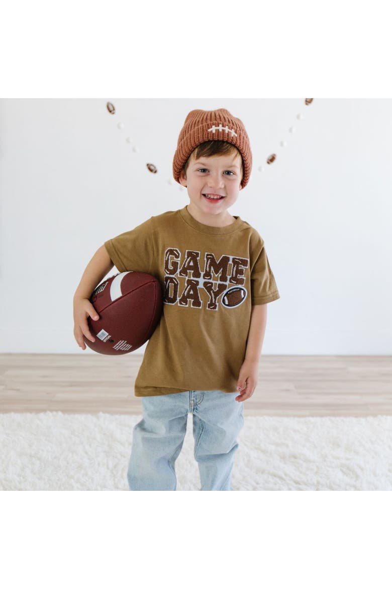 Football Lace Patch Beanie, Alternate, color, Mocha